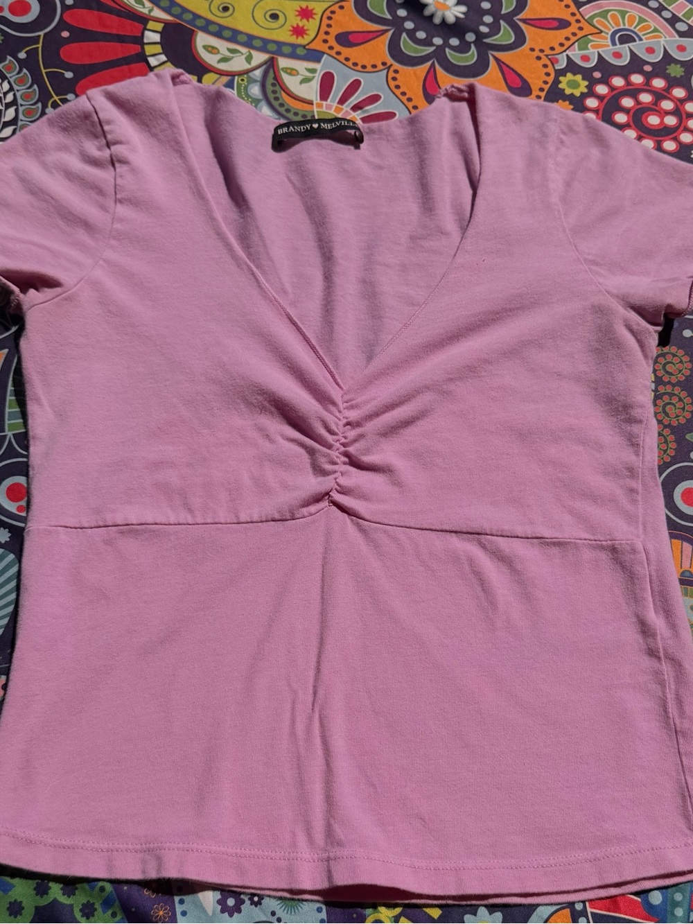Brandy Melville Pink Ruched V-Neck Crop Top